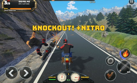 Gameplay screenshot: a knockout beside a Himalayan cliff