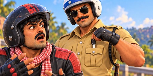 Inspector Rao dangles a rider's bike keys in front of him