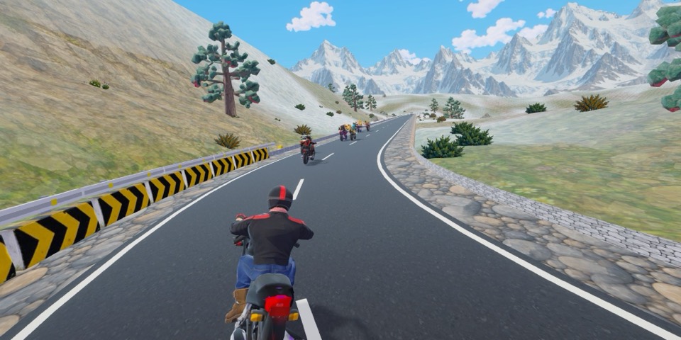 Sadak Fury screenshot: a snowy Himalayan bend with chevron barriers