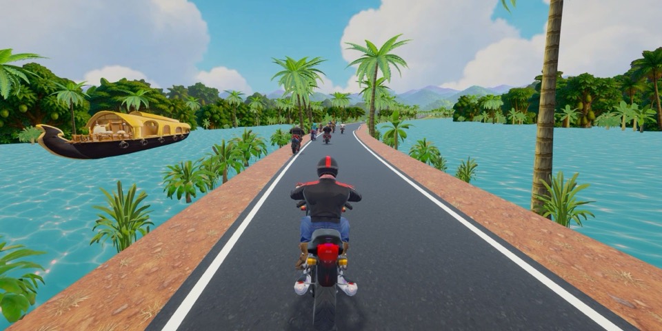 Sadak Fury screenshot: racing past a houseboat on the Kerala backwaters